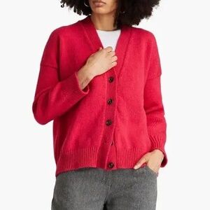 &DAUGHTER Carey Wool Cashmere Cardigan • Red • Size L • Made in Scotland RARE